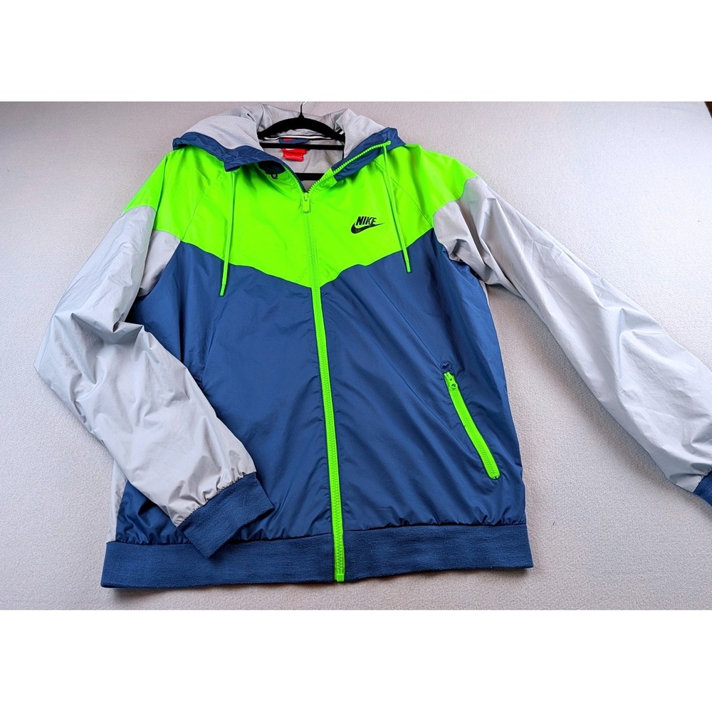 Nike Windrunner Jacket Mens Medium Colorblock Volt Green Blue Grey Windbreaker